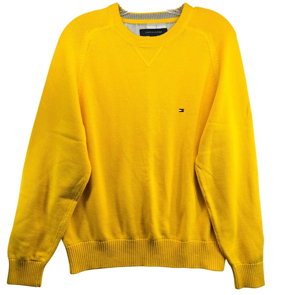 Tommy Hilfiger Mens Yellow Crewneck Raglan Knit Sweater Size Medium Logo